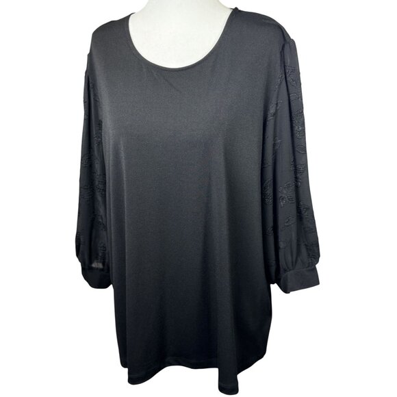 NWOT Philosophy Size XL Womens Black Blouse Top W/ Textured 3/4 Balloon Sleeves - Picture 1 of 8